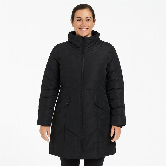 CLEO Black Down Puffer Jacket Women’s Medium Long Winter Coat Outdoor Warmth - Picture 1 of 16